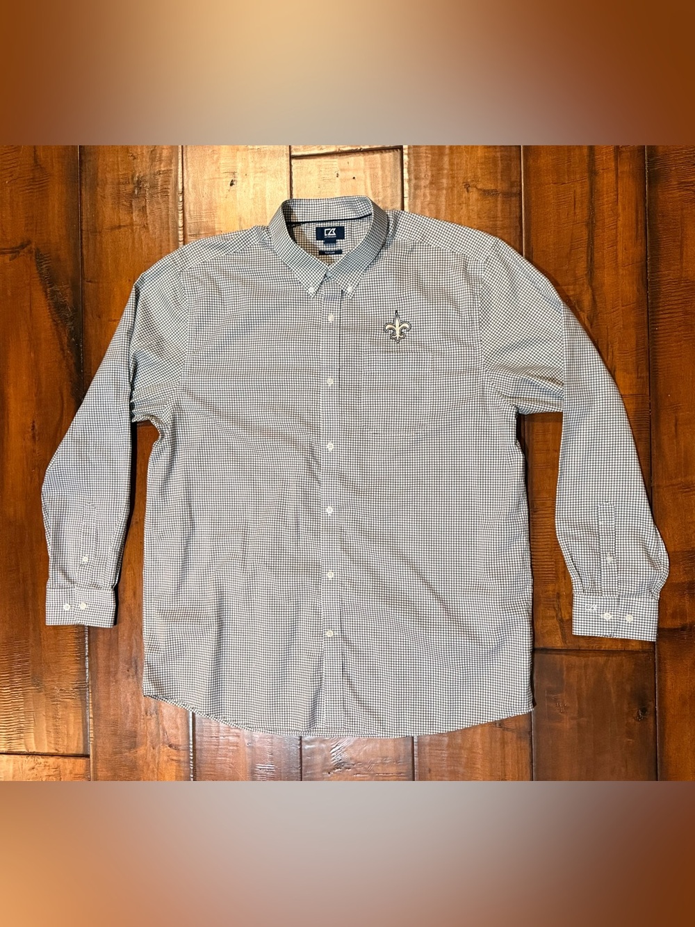 Cutter & Buck Black and White Gingham Button-Down Shirt NOLA Saints